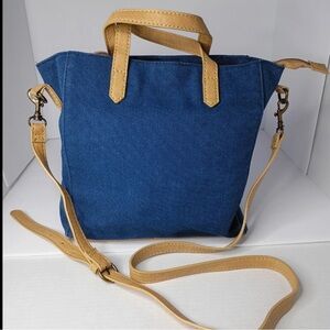 Universal Thread Shoulder Demin & Tan Tote Crossbody Double Handle 10.5" Tall